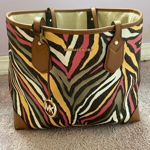 MICHAEL KORS COLORFUL ZEBRA PRINT TOTE BAG